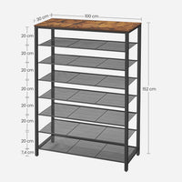 Schoenenrek met 8 Niveaus voor 32 tot 40 Paar Schoenen, 100 x 30 x 152 cm