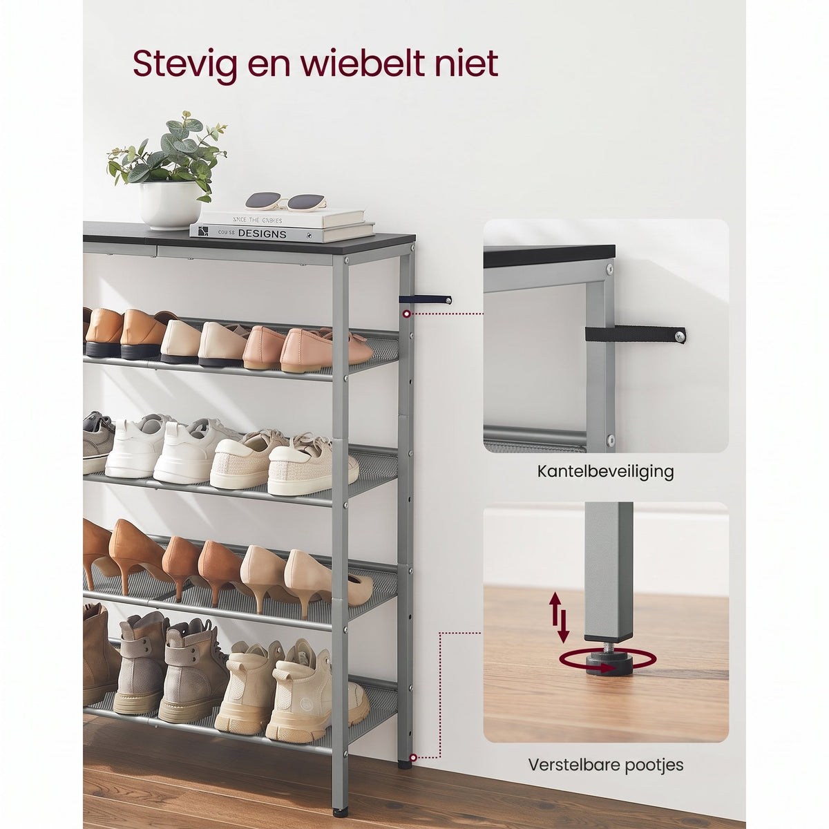 Metalen Schoenenrek met Verstelbare Roosterplanken, 4 of 5 Niveaus