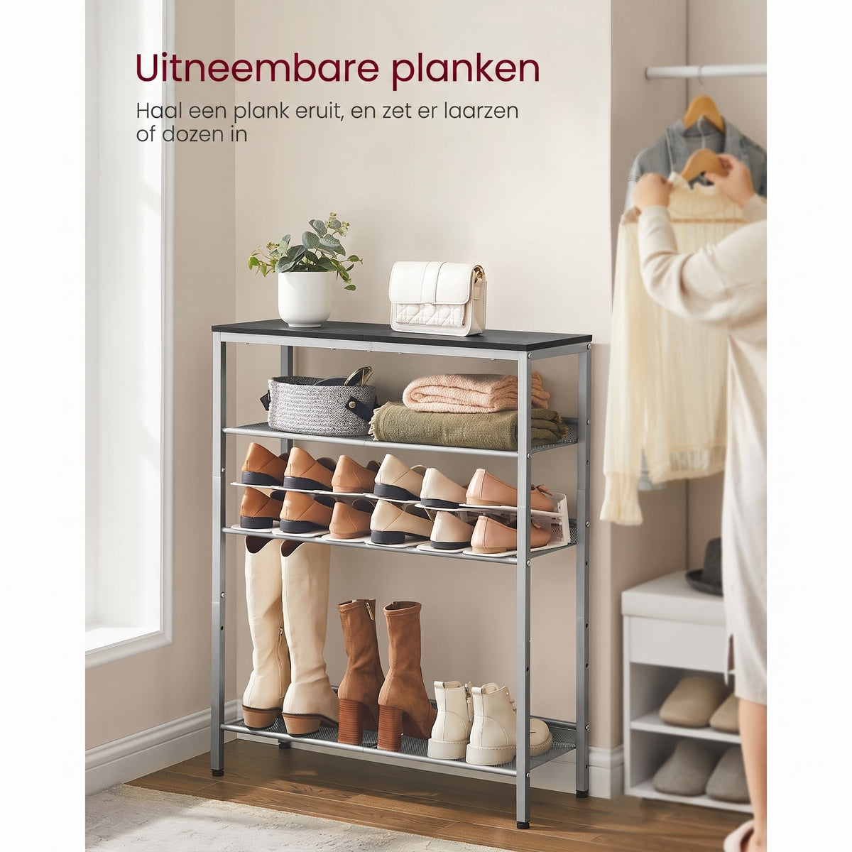 Metalen Schoenenrek met Verstelbare Roosterplanken, 4 of 5 Niveaus