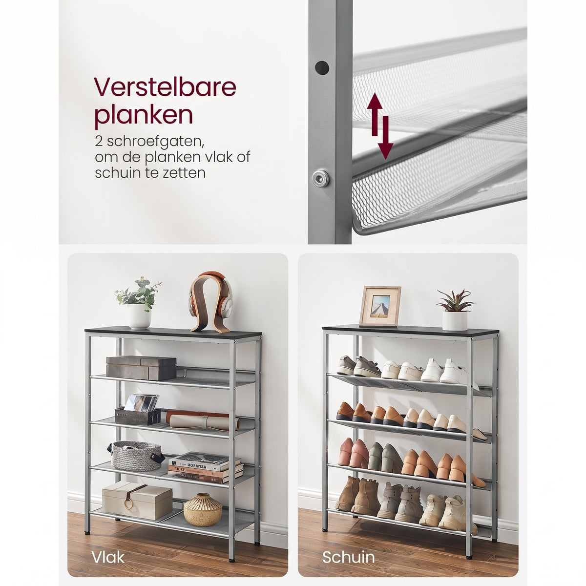 Metalen Schoenenrek met Verstelbare Roosterplanken, 4 of 5 Niveaus