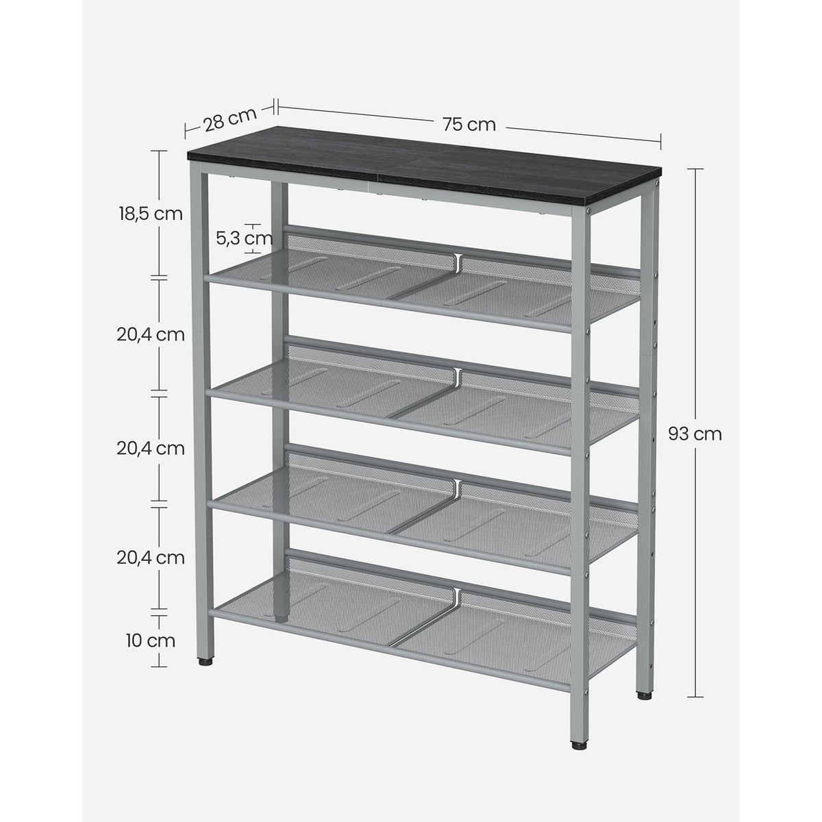 Metalen Schoenenrek met Verstelbare Roosterplanken, 4 of 5 Niveaus