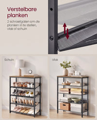 Metalen Schoenenrek met Verstelbare Roosterplanken, 4 of 5 Niveaus