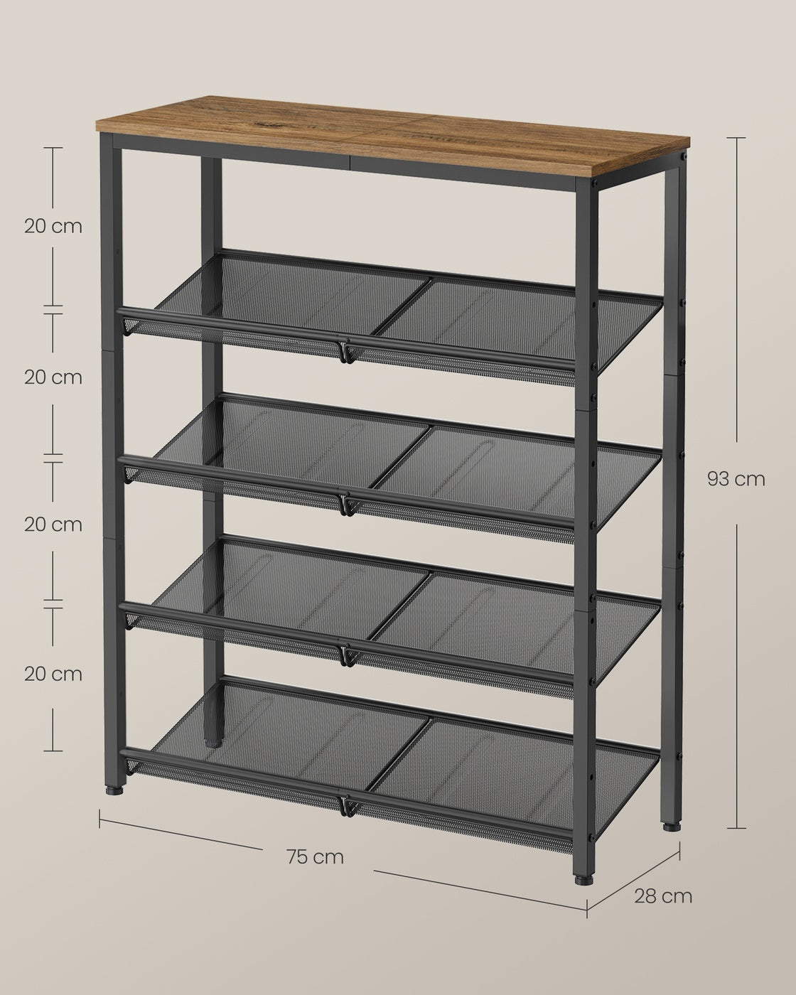Metalen Schoenenrek met Verstelbare Roosterplanken, 4 of 5 Niveaus