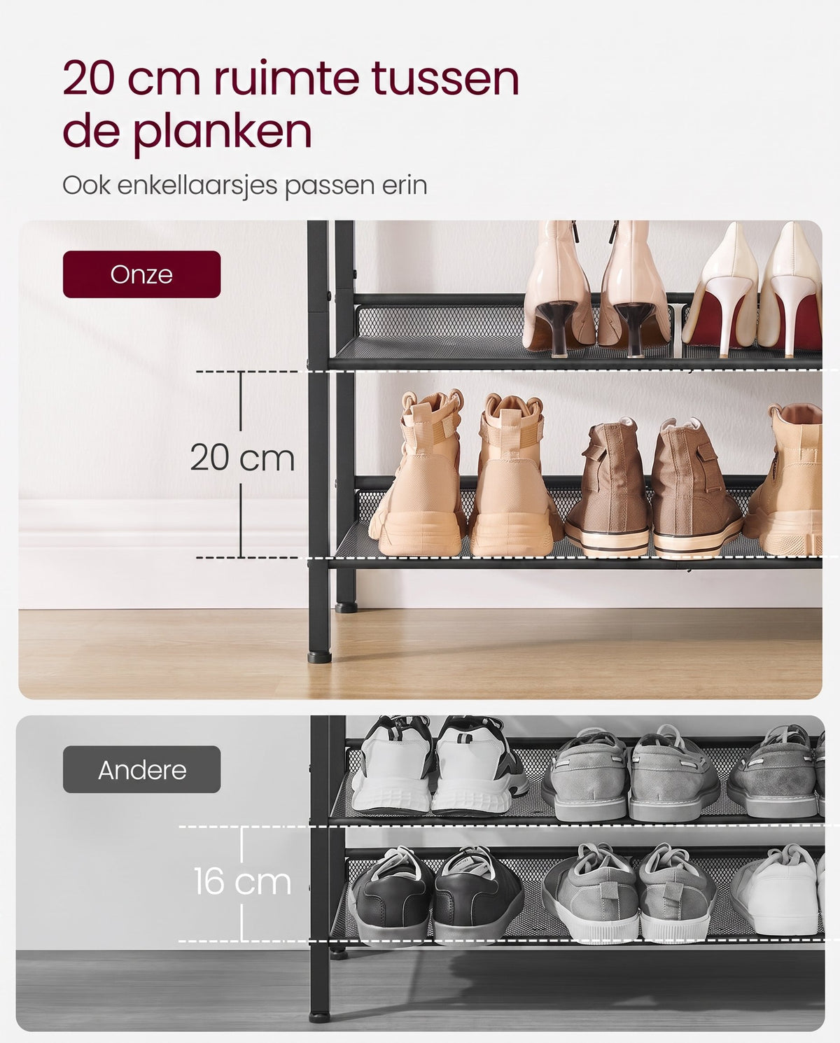 Metalen Schoenenrek met Verstelbare Roosterplanken, 4 of 5 Niveaus