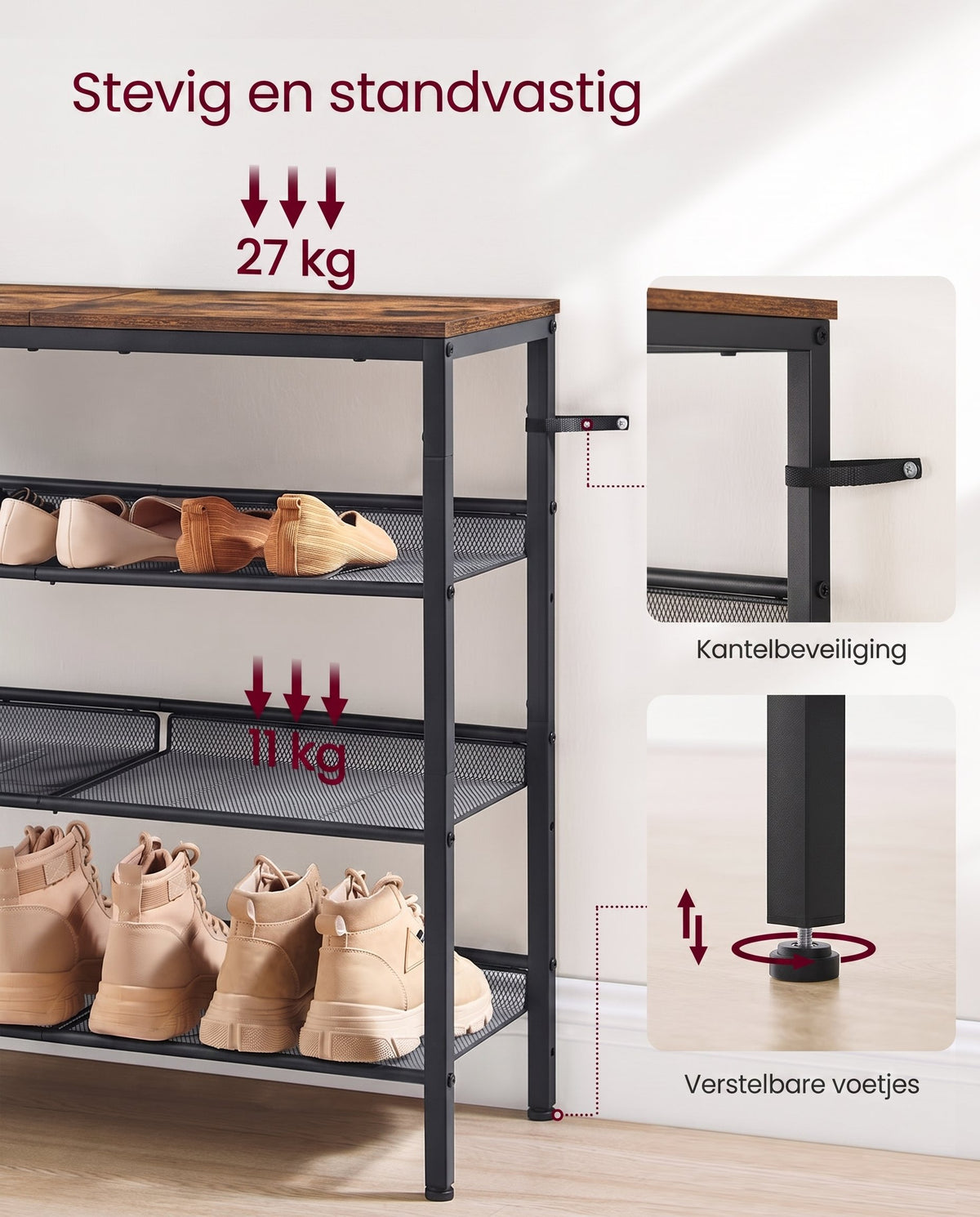 Metalen Schoenenrek met Verstelbare Roosterplanken, 4 of 5 Niveaus