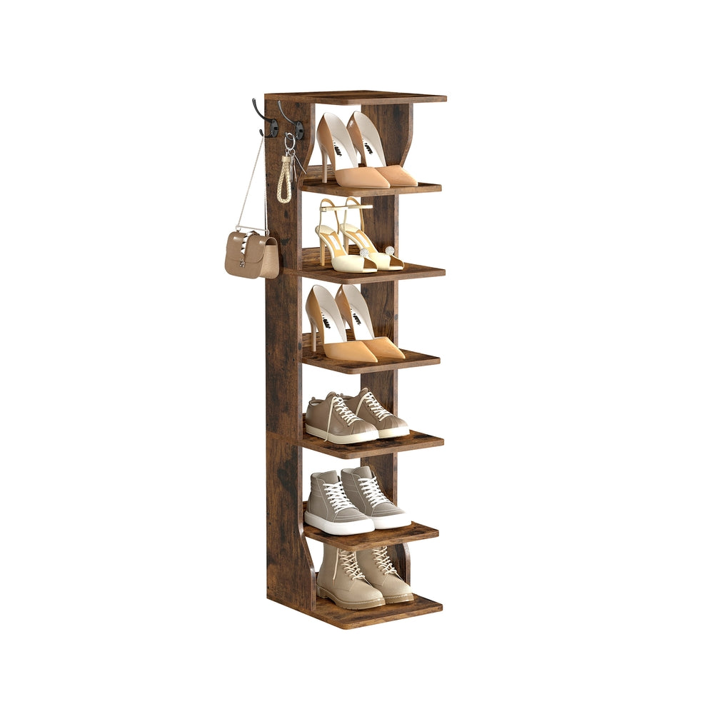 Smal Schoenenrek met 6 Niveaus en 2 Haken, 30 x 26,4 x 110,4 cm