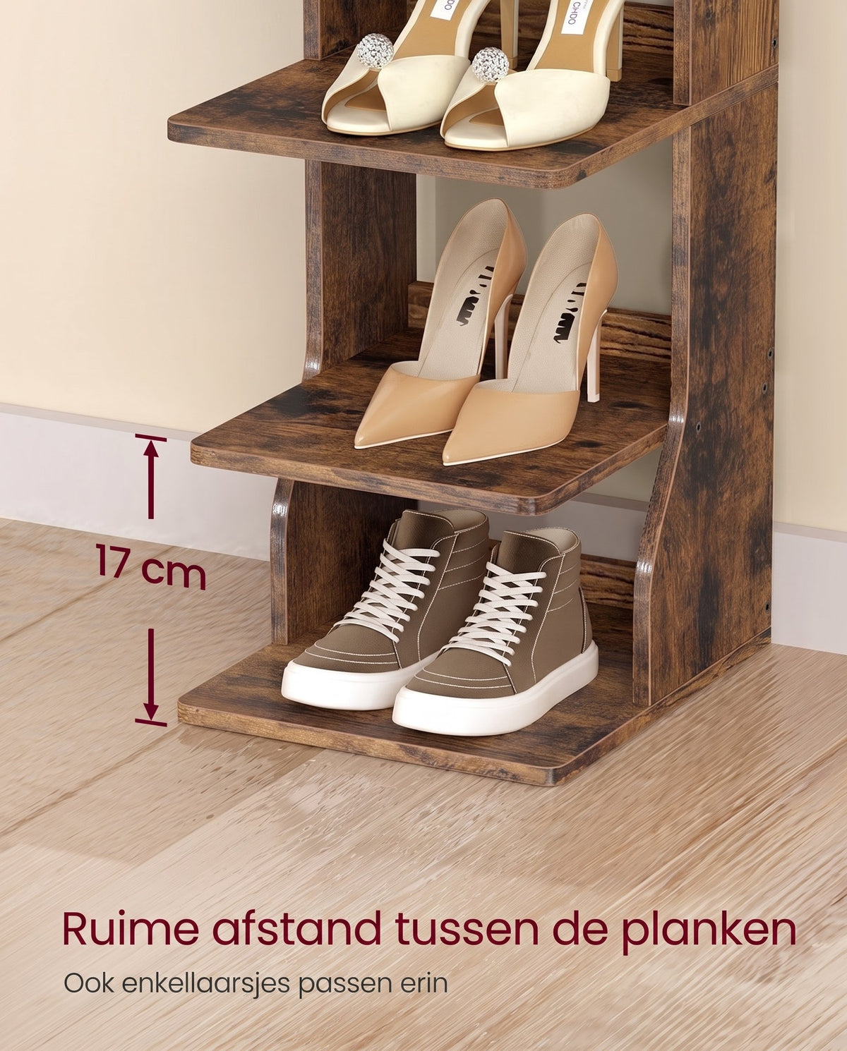 Smal Schoenenrek met 6 Niveaus en 2 Haken, 30 x 26,4 x 110,4 cm