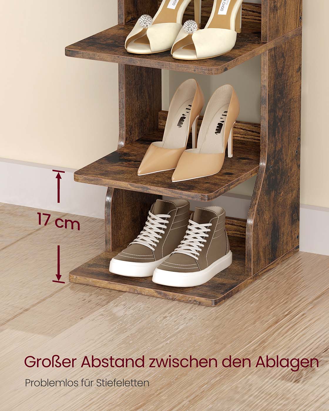 Smal Schoenenrek met 6 Niveaus en 2 Haken, 30 x 26,4 x 110,4 cm