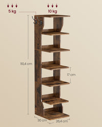Smal Schoenenrek met 6 Niveaus en 2 Haken, 30 x 26,4 x 110,4 cm