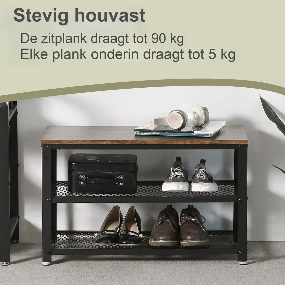 Schoenenbank met 2 Roosterplanken en Zitvlak, 73 cm