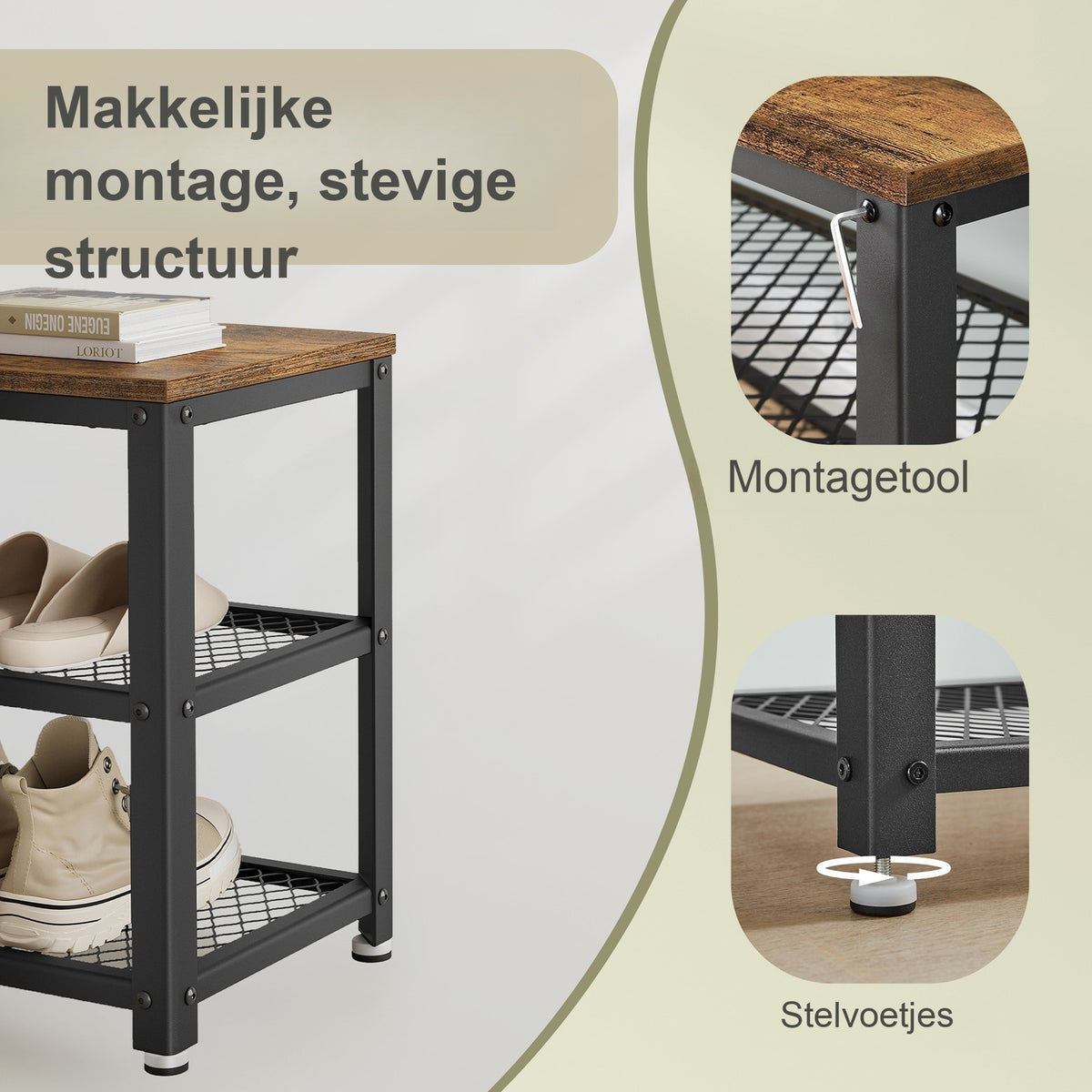 Schoenenbank met 2 Roosterplanken en Zitvlak, 73 cm