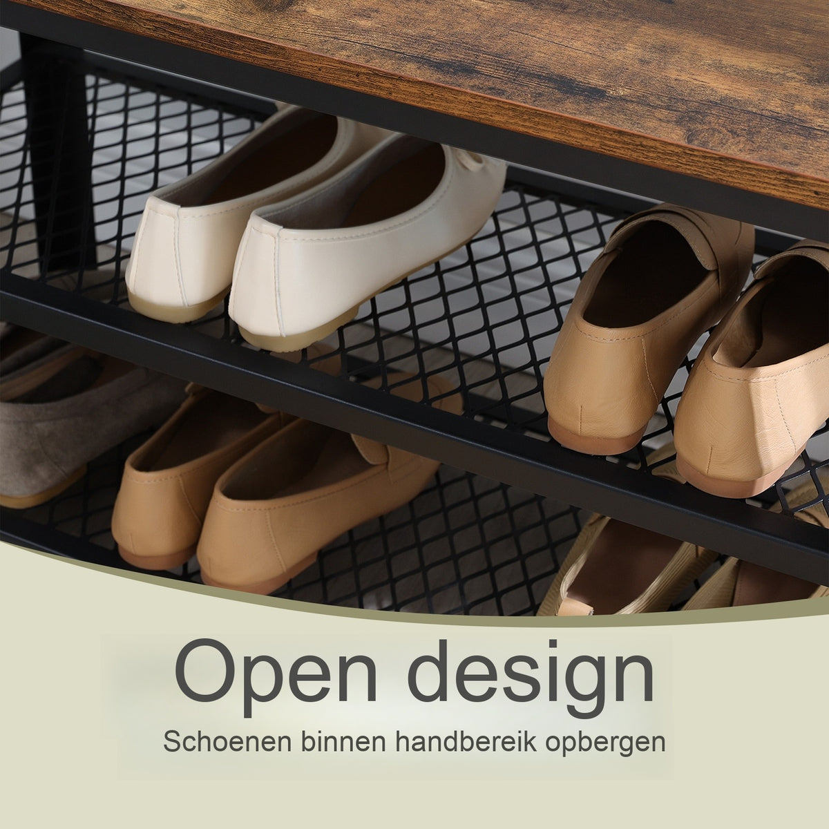 Schoenenbank met 2 Roosterplanken en Zitvlak, 73 cm