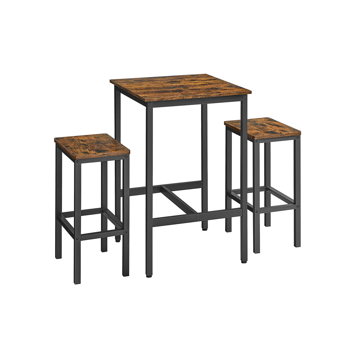 Compacte Bartafelset met 2 Barkrukken en Voetsteun, 60 x 60 x 90 cm