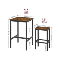 Compacte Bartafelset met 2 Barkrukken en Voetsteun, 60 x 60 x 90 cm