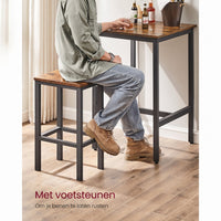 Compacte Bartafelset met 2 Barkrukken en Voetsteun, 60 x 60 x 90 cm