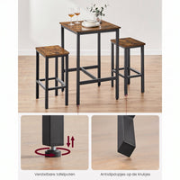 Compacte Bartafelset met 2 Barkrukken en Voetsteun, 60 x 60 x 90 cm