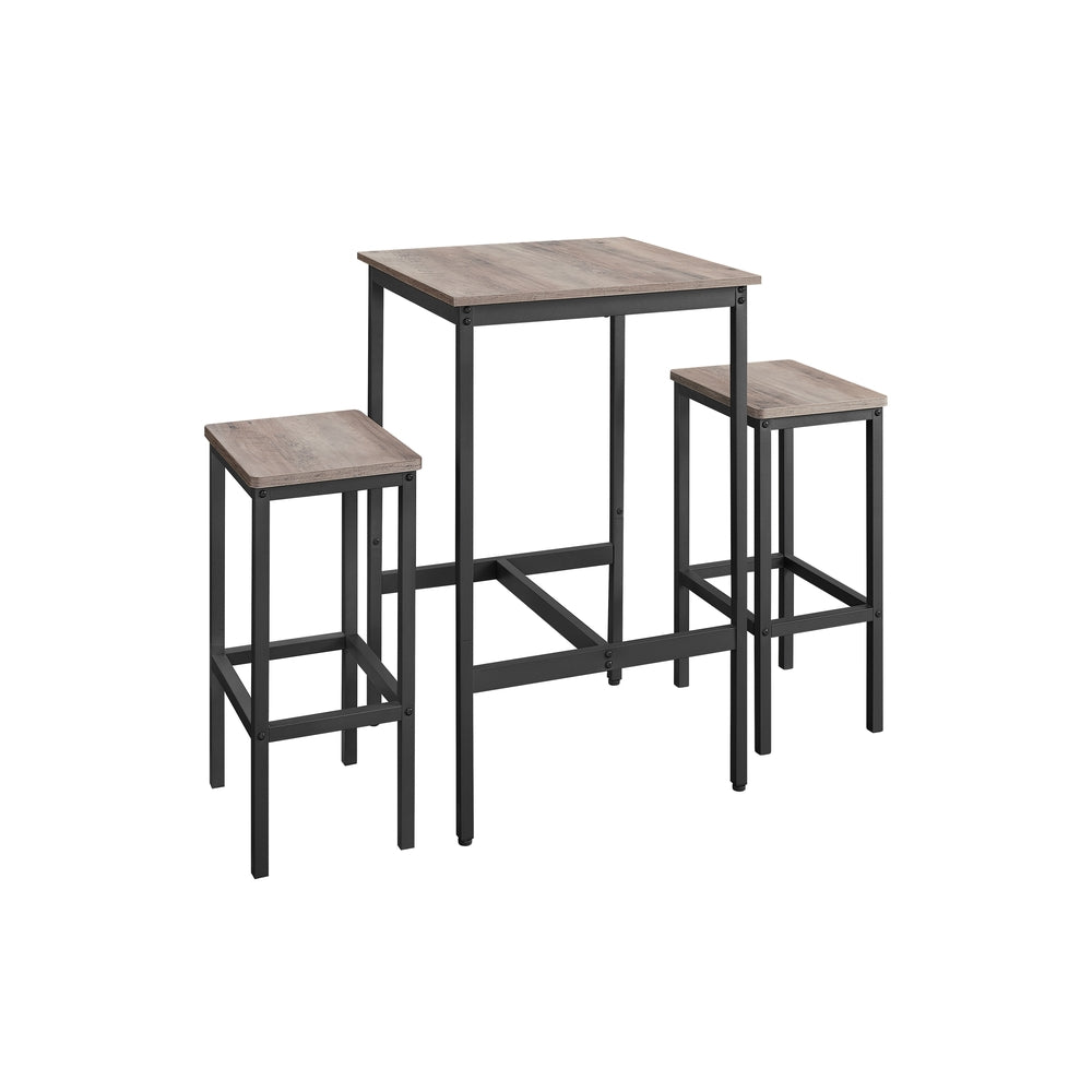 Compacte Bartafelset met 2 Barkrukken en Voetsteun, 60 x 60 x 90 cm