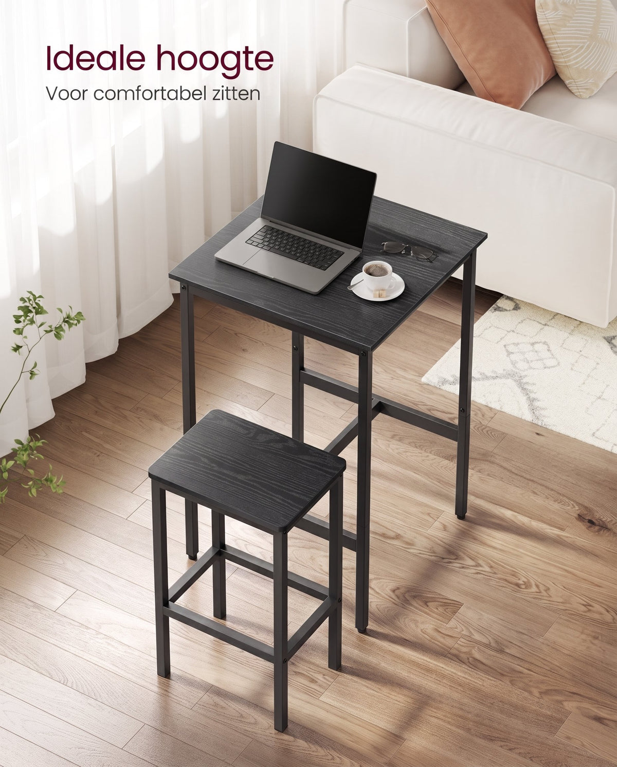 Compacte Bartafelset met 2 Barkrukken en Voetsteun, 60 x 60 x 90 cm