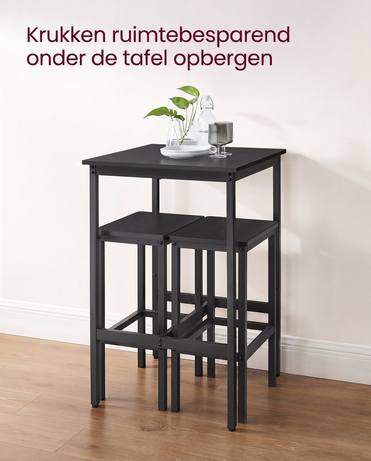 Compacte Bartafelset met 2 Barkrukken en Voetsteun, 60 x 60 x 90 cm