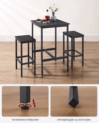 Compacte Bartafelset met 2 Barkrukken en Voetsteun, 60 x 60 x 90 cm