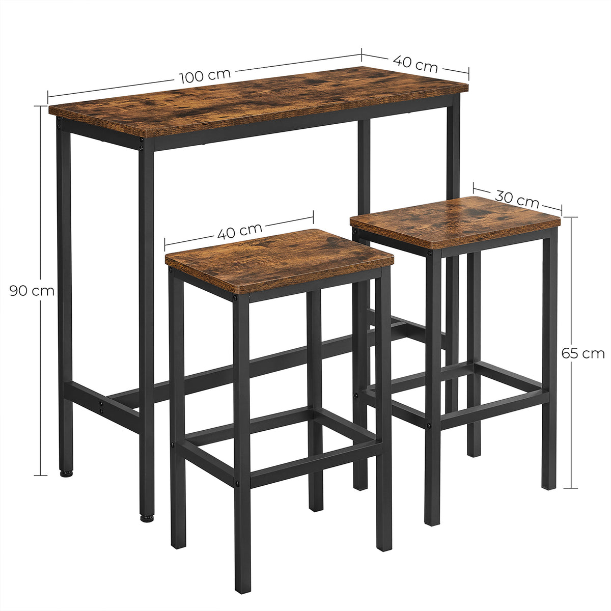 Bartafelset met 2 Barkrukken in Industrieel Design, 100 x 40 x 90 cm