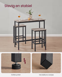 Bartafelset met 2 Barkrukken in Industrieel Design, 100 x 40 x 90 cm