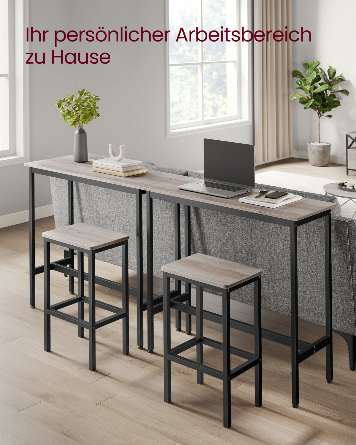 Bartafelset met 2 Barkrukken in Industrieel Design, 100 x 40 x 90 cm