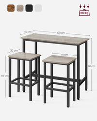 Bartafelset met 2 Barkrukken in Industrieel Design, 100 x 40 x 90 cm