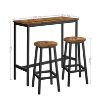 Bartafelset met 2 Ronde Barkrukken in Industrieel Design, 100 x 40 x 90 cm