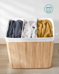 Opvouwbare Bamboe Wasmand met 3 Vakken en Deksel, 150 Liter