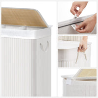 Opvouwbare Bamboe Wasmand met 3 Vakken en Deksel, 150 Liter