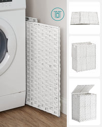 Handgevlochten Wasmand met Deksel en 2 Vakken, 90 Liter