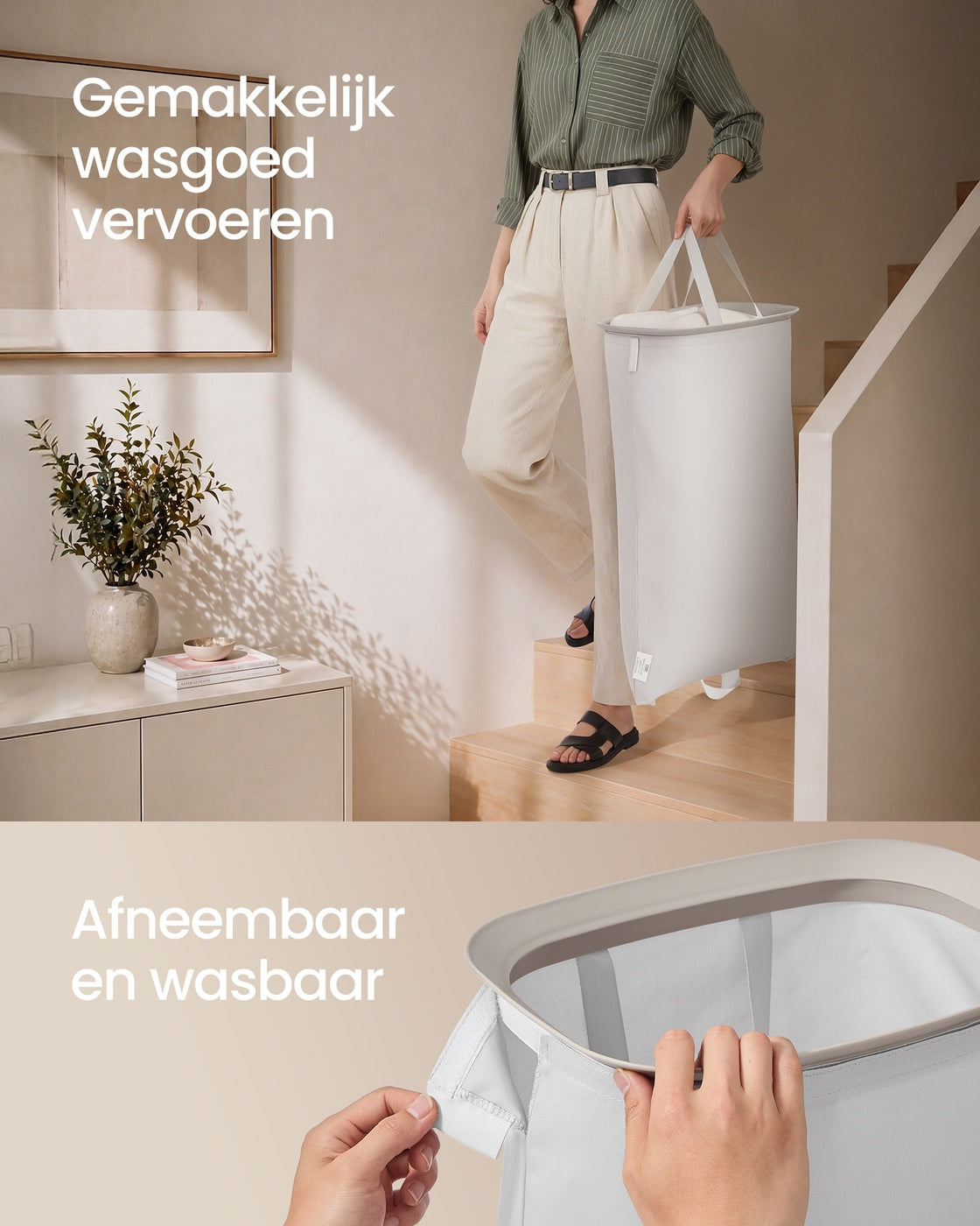 Wasmand met Deksel en 2 Vakken, 160 Liter