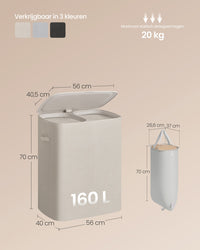 Wasmand met Deksel en 2 Vakken, 160 Liter