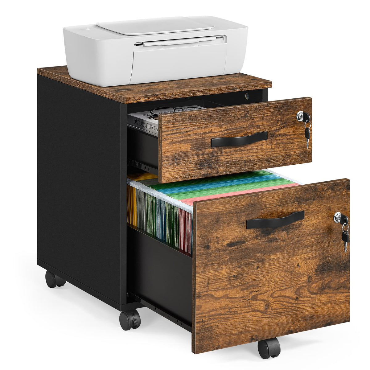 Verrijdbare Archiefkast met 2 Lades op Slot, voor Hangmappen A4