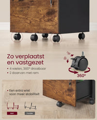 Verrijdbare Archiefkast met 2 Lades op Slot, voor Hangmappen A4