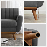 3-zitsbank in Mid-century Stijl met Massief Houten Poten, 191 x 80,5 x 86 cm