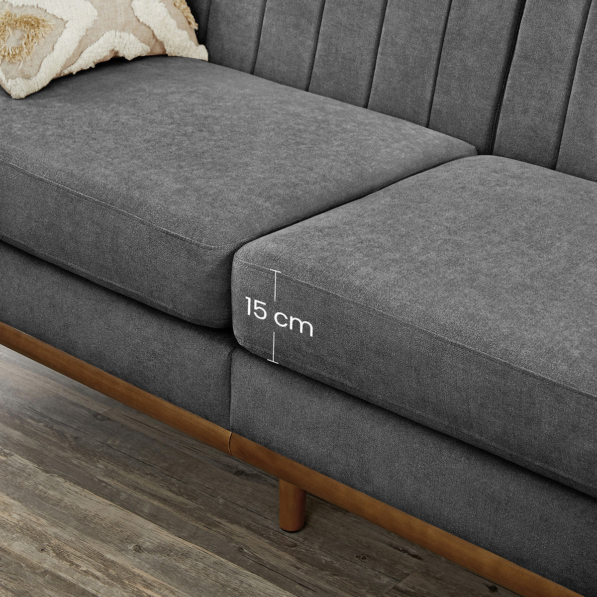 3-zitsbank in Mid-century Stijl met Massief Houten Poten, 191 x 80,5 x 86 cm