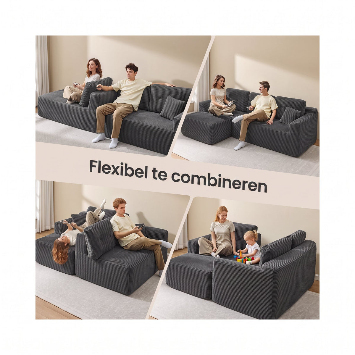 Modulaire Hoekbank zonder Montage met Ruime Chaise Longue, 244 cm