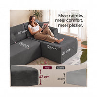 Modulaire Hoekbank zonder Montage met Ruime Chaise Longue, 244 cm