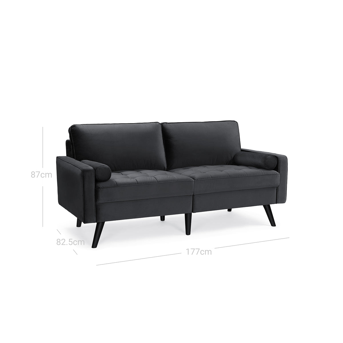 3-zitsbank met Fluwelen Bekleding en Houten Frame, 176 x 83 x 84 cm