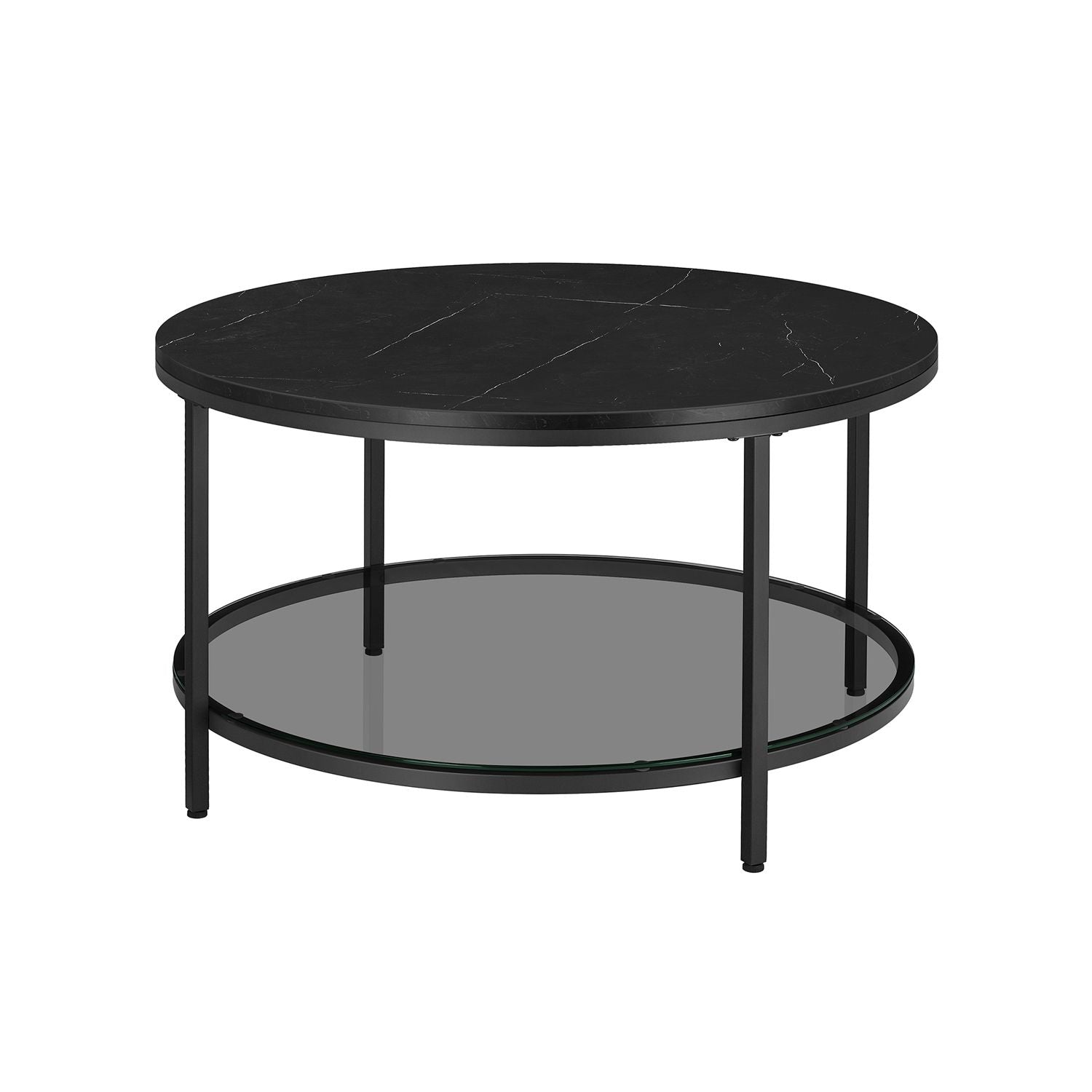Salontafel met Glazen Blad en 2 Planken in Marmerlook, 65 of 80 cm