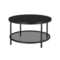 Salontafel met Glazen Blad en 2 Planken in Marmerlook, 65 of 80 cm