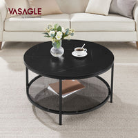 Salontafel met Glazen Blad en 2 Planken in Marmerlook, 65 of 80 cm