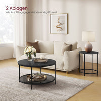 Salontafel met Glazen Blad en 2 Planken in Marmerlook, 65 of 80 cm