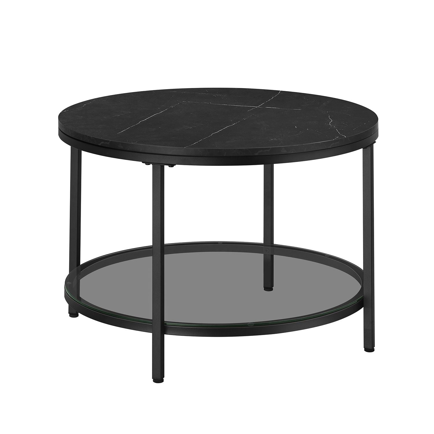 Salontafel met Glazen Blad en 2 Planken in Marmerlook, 65 of 80 cm