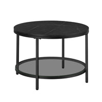 Salontafel met Glazen Blad en 2 Planken in Marmerlook, 65 of 80 cm
