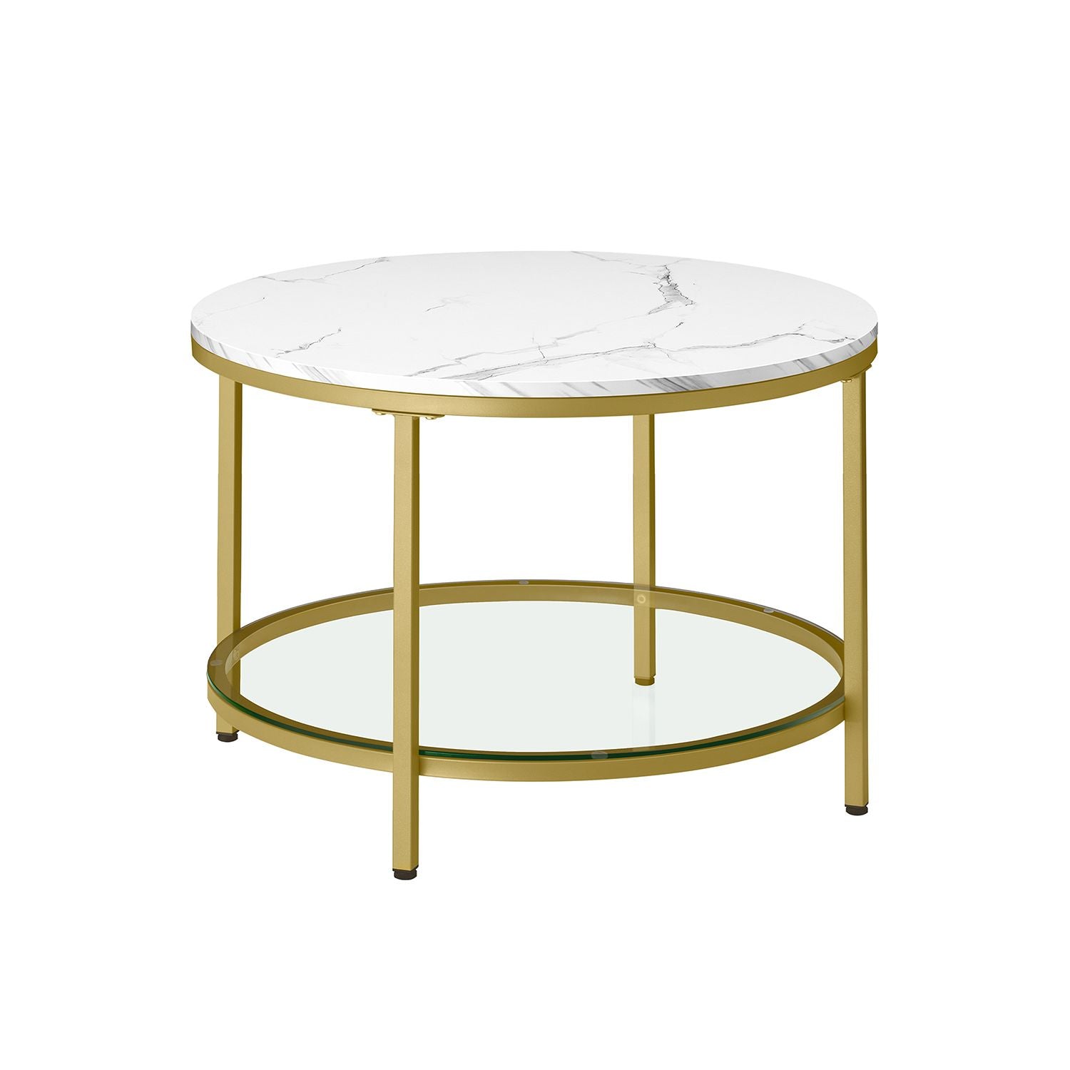 Salontafel met Glazen Blad en 2 Planken in Marmerlook, 65 of 80 cm