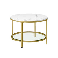 Salontafel met Glazen Blad en 2 Planken in Marmerlook, 65 of 80 cm