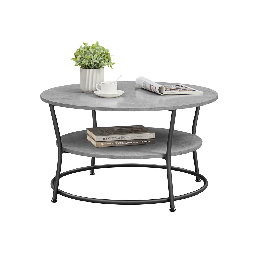 Ronde Salontafel met 2 Planken en Metalen Frame, 80 x 45 cm